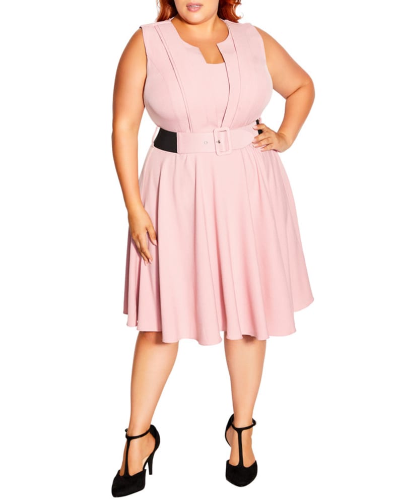 Front of a model wearing a size XXS DRESS VINTAGE VERONI in Pink by City Chic. | dia_product_style_image_id:280402
